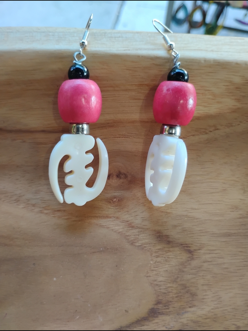 Handcrafted "Gye Nyame"Pink 🩷 & White 🤍 Shell Drop Earrings
